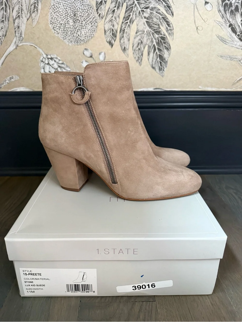1. State Taupe Suede Ankle Boot with Ring Zip in Stone Size 11